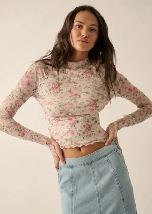 Every Rose Floral Mesh Top